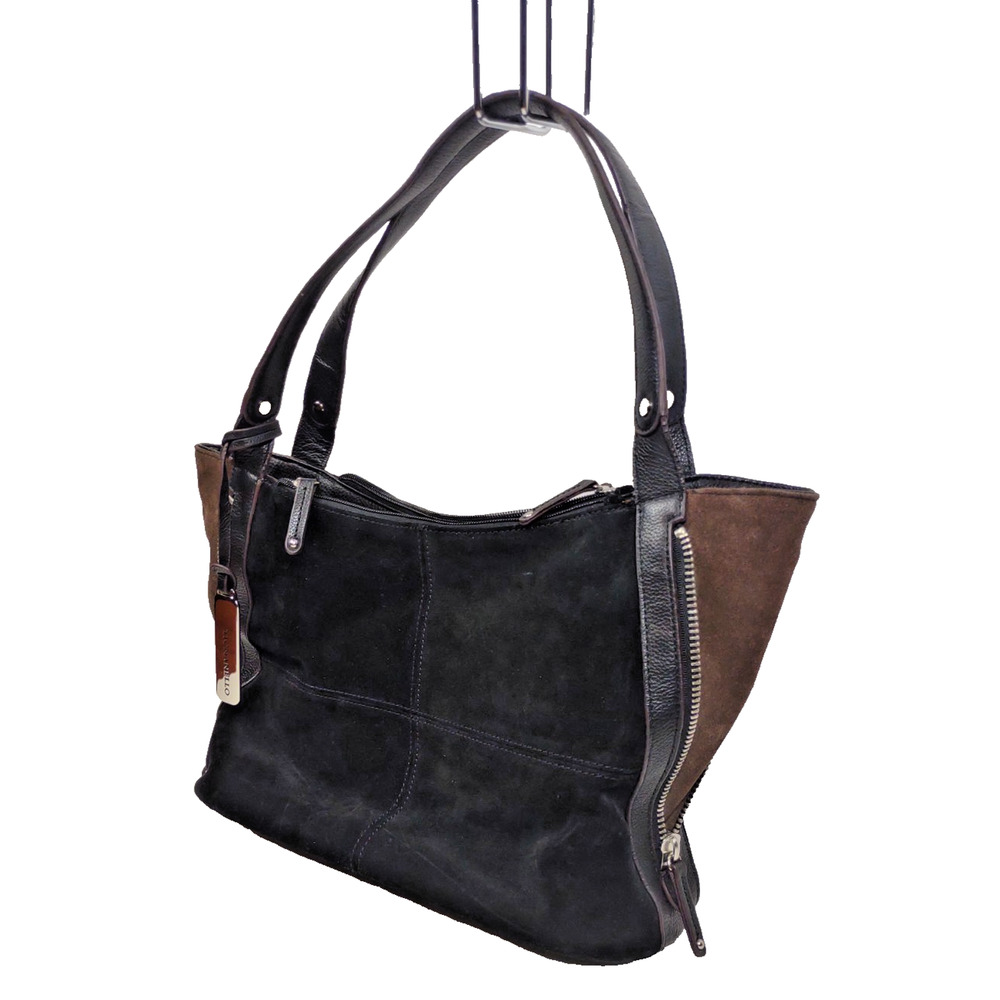 TIGNANELLO Black & Brown Suede/Leather Expandable Hobo Shoulder Bag Handbag - Picture 7 of 13